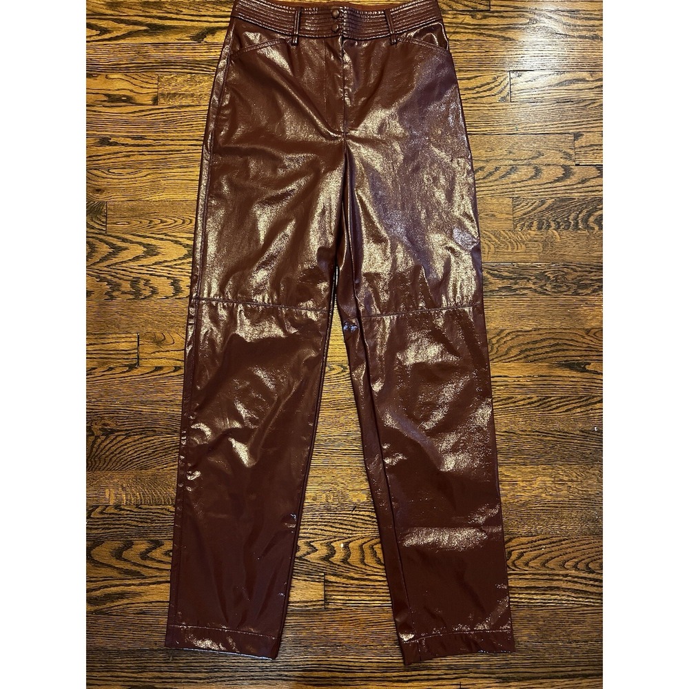 Wilfred‎ Aritzia Pants Women's Glossy Faux Leather Brown Red High Rise Size 6